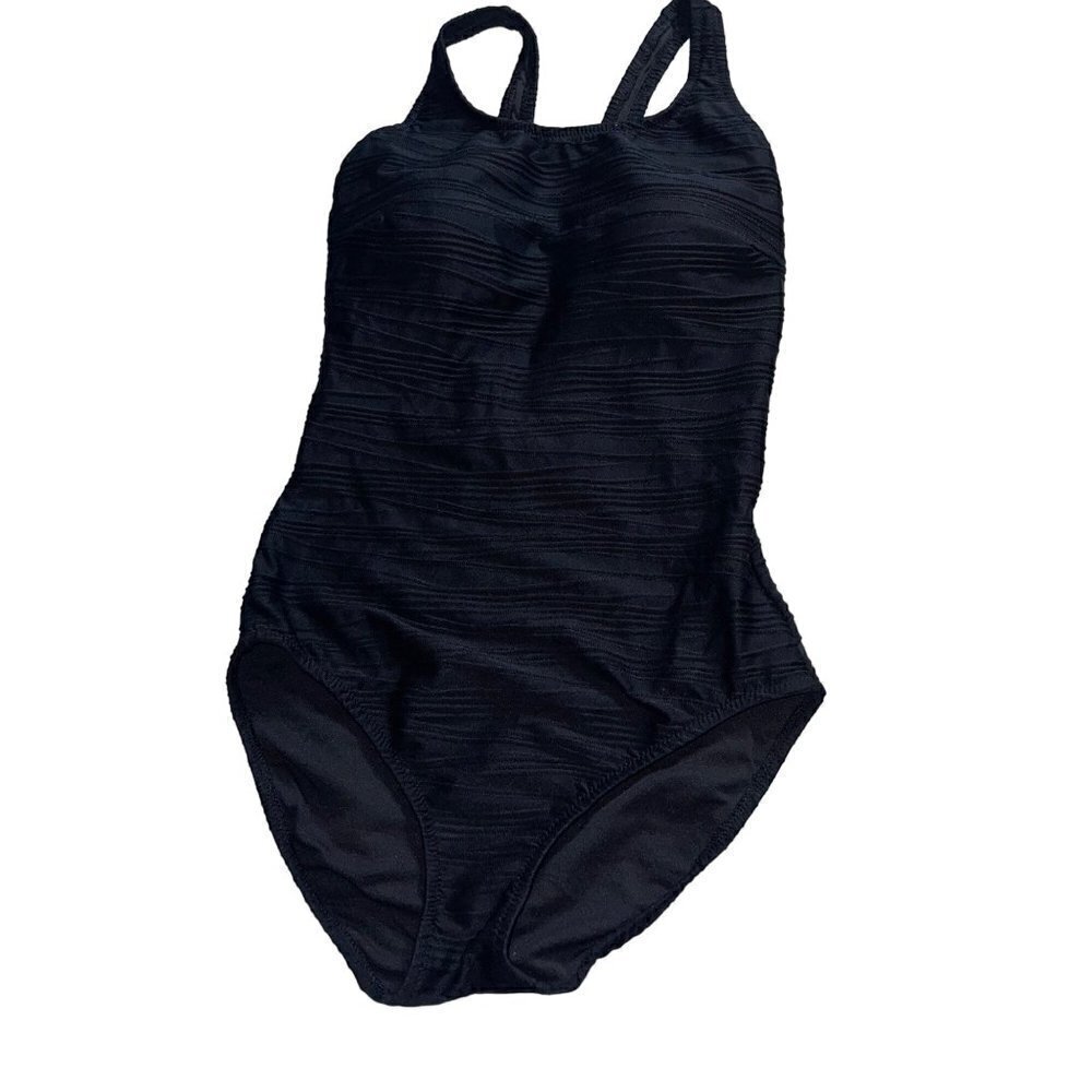 Gottex Vintage Womens One Piece Swimsuit Size 10 Black Textured Low Back Classic